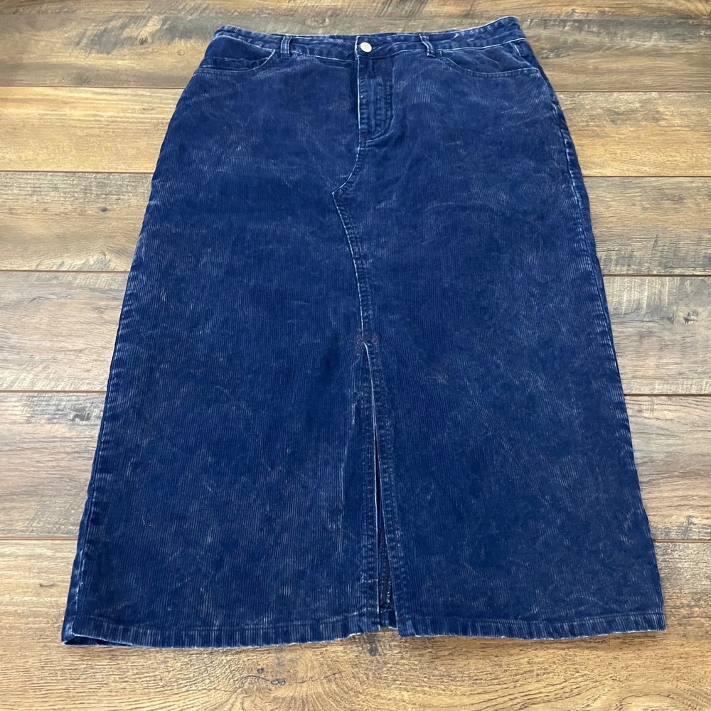 Cider Navy Blue Corduroy Maxi Skirt Cotton Front Slit XL Y2K Boho Dark Academia